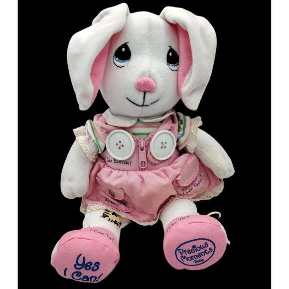 Precious Moments Bunny Plush Yes I Can 2003 Vintage Enesco Learn Button Zip Tie - Picture 1 of 14